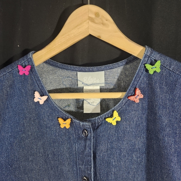 BLAIR  Denim Spring Theme Button up Shirt with Patchwork Embroidery Size Large - Picture 10 of 16